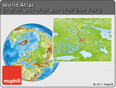 Physical Location Map of the Area around 64° 0' 52" N, 30° 40' 29" E