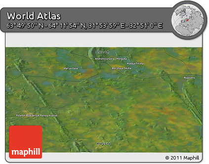 Satellite 3D Map of the Area around 64° 0' 52" N, 32° 22' 30" E