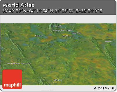 Satellite 3D Map of the Area around 64° 0' 52" N, 32° 22' 30" E