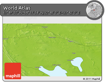 Physical 3D Map of the Area around 64° 0' 52" N, 33° 13' 30" E