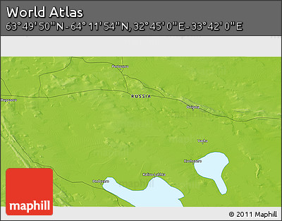 Physical 3D Map of the Area around 64° 0' 52" N, 33° 13' 30" E