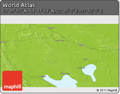 Physical 3D Map of the Area around 64° 0' 52" N, 33° 13' 30" E