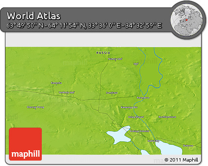 Physical 3D Map of the Area around 64° 0' 52" N, 34° 4' 30" E