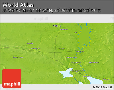 Physical 3D Map of the Area around 64° 0' 52" N, 34° 4' 30" E