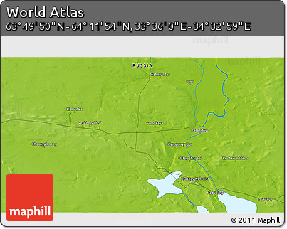 Physical 3D Map of the Area around 64° 0' 52" N, 34° 4' 30" E