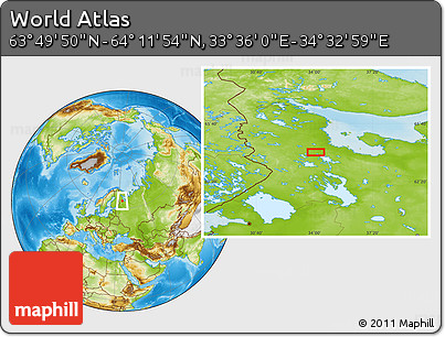 Physical Location Map of the Area around 64° 0' 52" N, 34° 4' 30" E