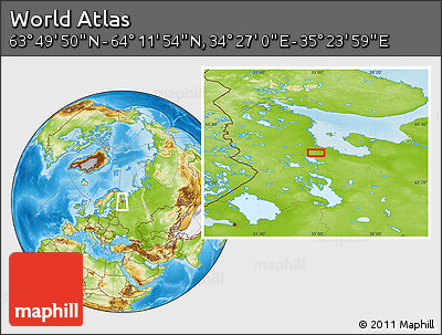 Physical Location Map of the Area around 64° 0' 52" N, 34° 55' 29" E