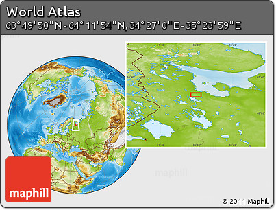 Physical Location Map of the Area around 64° 0' 52" N, 34° 55' 29" E