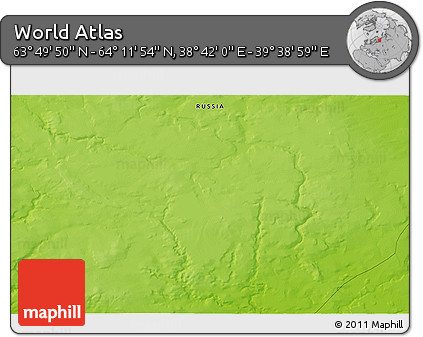 Physical 3D Map of the Area around 64° 0' 52" N, 39° 10' 29" E