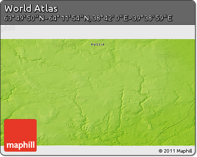 Physical 3D Map of the Area around 64° 0' 52" N, 39° 10' 29" E