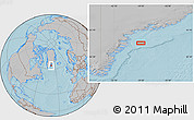 Gray Location Map of the area around 64° 0' 52" N, 39° 1' 29" W, hill shading