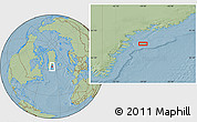 Savanna Style Location Map of the area around 64° 0' 52" N, 39° 1' 29" W, hill shading