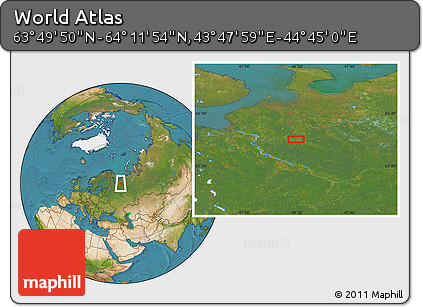 Satellite Location Map of the Area around 64° 0' 52" N, 44° 16' 29" E