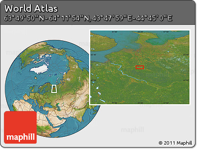 Satellite Location Map of the Area around 64° 0' 52" N, 44° 16' 29" E