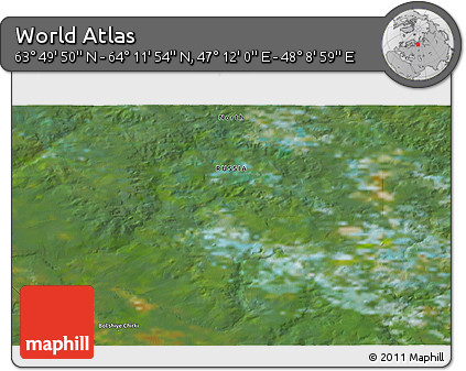 Satellite 3D Map of the Area around 64° 0' 52" N, 47° 40' 29" E