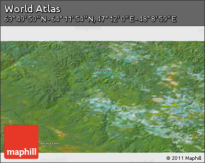 Satellite 3D Map of the Area around 64° 0' 52" N, 47° 40' 29" E