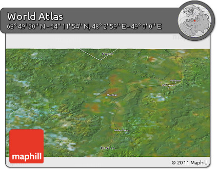 Satellite 3D Map of the Area around 64° 0' 52" N, 48° 31' 29" E