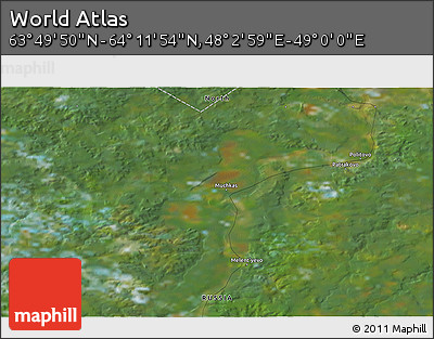 Satellite 3D Map of the Area around 64° 0' 52" N, 48° 31' 29" E