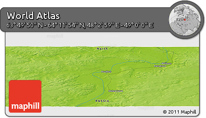 Physical Panoramic Map of the Area around 64° 0' 52" N, 48° 31' 29" E
