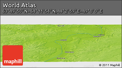 Physical Panoramic Map of the Area around 64° 0' 52" N, 48° 31' 29" E
