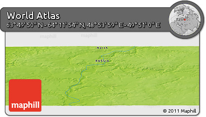 Physical Panoramic Map of the Area around 64° 0' 52" N, 49° 22' 30" E