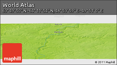 Physical Panoramic Map of the Area around 64° 0' 52" N, 49° 22' 30" E