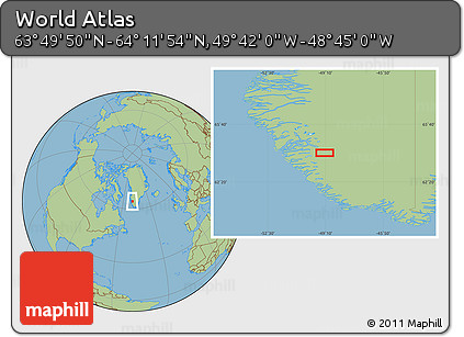 Savanna Style Location Map of the Area around 64° 0' 52" N, 49° 13' 30" W