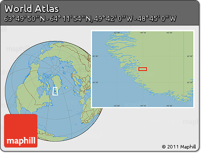 Savanna Style Location Map of the Area around 64° 0' 52" N, 49° 13' 30" W