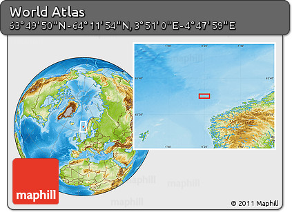Physical Location Map of the Area around 64° 0' 52" N, 4° 19' 30" E