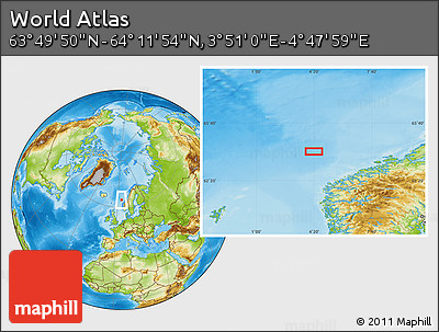 Physical Location Map of the Area around 64° 0' 52" N, 4° 19' 30" E
