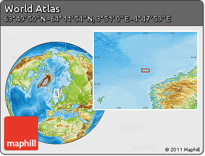 Physical Location Map of the Area around 64° 0' 52" N, 4° 19' 30" E