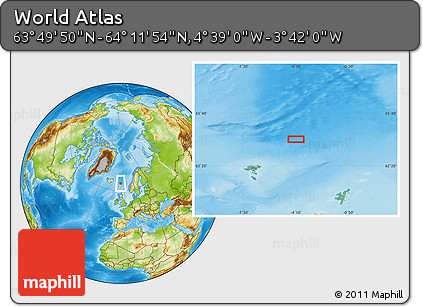 Physical Location Map of the Area around 64° 0' 52" N, 4° 10' 30" W