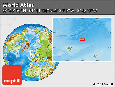 Physical Location Map of the Area around 64° 0' 52" N, 4° 10' 30" W
