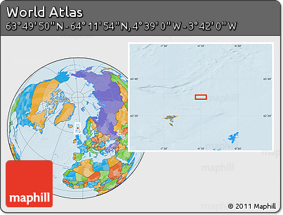 Political Location Map of the Area around 64° 0' 52" N, 4° 10' 30" W