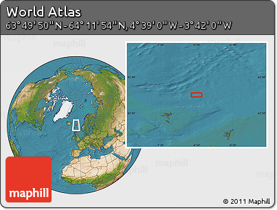 Satellite Location Map of the Area around 64° 0' 52" N, 4° 10' 30" W