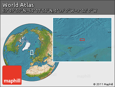 Satellite Location Map of the Area around 64° 0' 52" N, 4° 10' 30" W