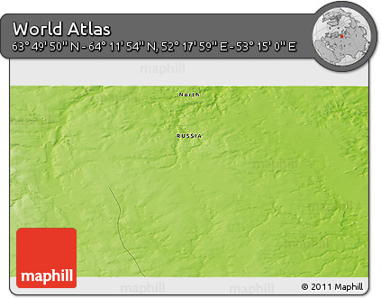 Physical 3D Map of the Area around 64° 0' 52" N, 52° 46' 29" E
