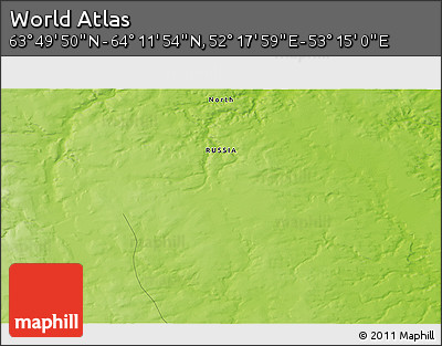 Physical 3D Map of the Area around 64° 0' 52" N, 52° 46' 29" E