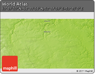 Physical 3D Map of the Area around 64° 0' 52" N, 52° 46' 29" E
