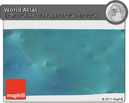 Satellite 3D Map of the Area around 64° 0' 52" N, 53° 28' 30" W