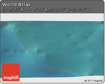 Satellite 3D Map of the Area around 64° 0' 52" N, 53° 28' 30" W