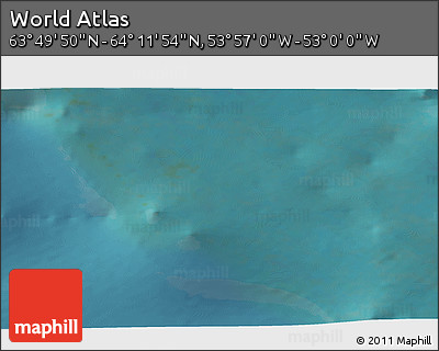Satellite 3D Map of the Area around 64° 0' 52" N, 53° 28' 30" W