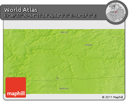 Physical 3D Map of the Area around 64° 0' 52" N, 54° 28' 30" E
