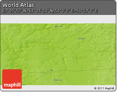 Physical 3D Map of the Area around 64° 0' 52" N, 54° 28' 30" E