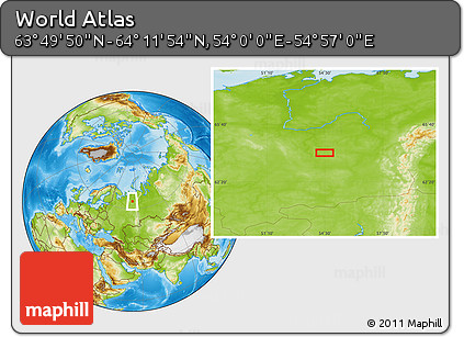 Physical Location Map of the Area around 64° 0' 52" N, 54° 28' 30" E