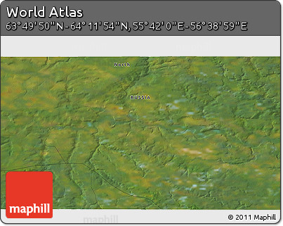 Satellite 3D Map of the Area around 64° 0' 52" N, 56° 10' 29" E