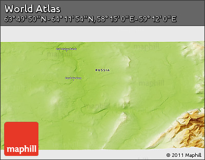 Physical 3D Map of the Area around 64° 0' 52" N, 58° 43' 30" E