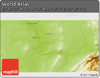 Physical 3D Map of the Area around 64° 0' 52" N, 58° 43' 30" E