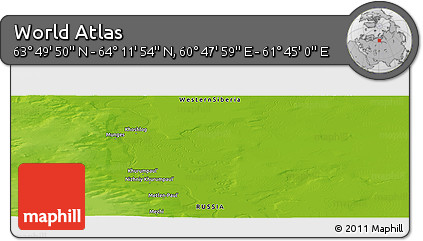 Physical Panoramic Map of the Area around 64° 0' 52" N, 61° 16' 29" E