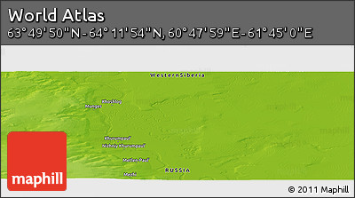 Physical Panoramic Map of the Area around 64° 0' 52" N, 61° 16' 29" E